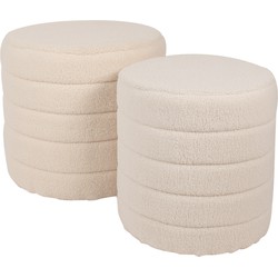 Clayre & Eef Hocker Set van 2  Ø 50x45 / Ø 40x40  cm Beige Hout Textiel Rond Voetenbankje