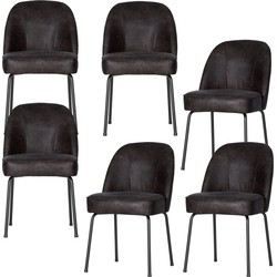 BePureHome eetkamerstoelen Vogue - Leer - Zwart - Set van 6