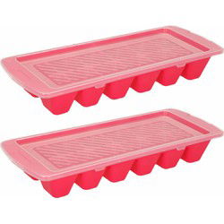 IJsblokjes/ijsklontjes bakje - 2x - roze - afsluitdeksel - kunststof - 28 x 11 cm - IJsblokjesvormen