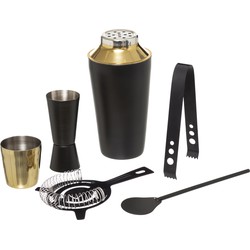 RVS barset / cocktailset / giftset met cocktailshaker 6-delig zwart/goud - Cocktailshakers