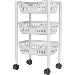 Keukentrolley - 3-laags - wit - kunststof - 39 x 26,5 x 66,5 cm - Opberg trolley