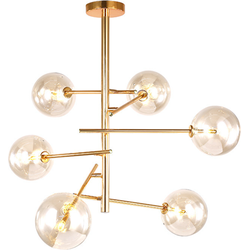 Groenovatie Glazen Design Hanglamp, 6 Amber Bollen, G4 Fitting, 75x80cm