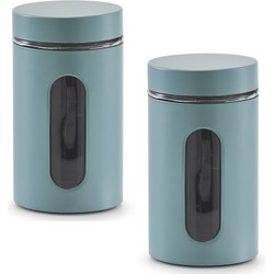 Zeller Voorraadpot venster - 2x - eucalyptus groen - 900ml - H18 cm - Voorraadblikken