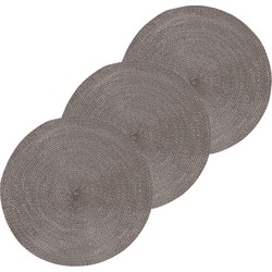 6x Ronde placemats glimmend donkergrijs 38 cm geweven/gevlochten - Placemats