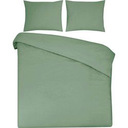 DoubleDry Dekbedovertrek 100% Natuurlijk Katoen - Eenpersoons 140x200/220 cm + 1 Kussensloop - Ademend & Zacht - Oud Groen