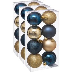 24x stuks kerstballen mix blauw/champagne glans en mat kunststof 7 cm - Kerstbal