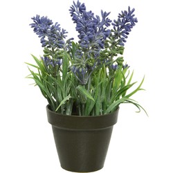 Decoris Kunstplant - 1x stuks - lavendel - paars - 17 cm - in pot - lavandula - Kunstplanten
