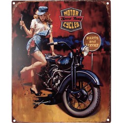 Clayre & Eef Tekstbord  20x25 cm Rood Ijzer Motor Motor Cycles Speed King Wandbord