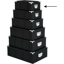 5Five Opbergdoos/box - zwart - L28 x B19.5 x H11 cm - Stevig karton - Crocobox - Opbergbox