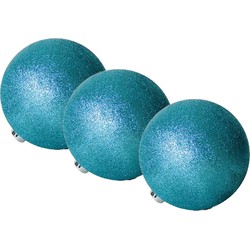 12x stuks kerstballen ijsblauw glitters kunststof 10 cm - Kerstbal