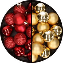 36x stuks kunststof kerstballen rood en goud 3 en 4 cm - Kerstbal