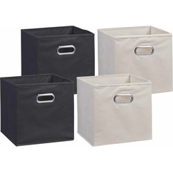 Set van 4x stuks opbergmanden/kastmanden 28 x 28 cm zwart en beige - Opbergmanden