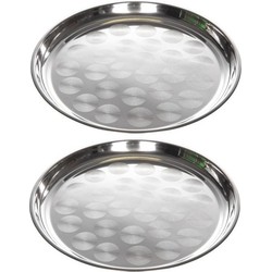 2x RVS serveerbladen rond 36 cm - Dienbladen