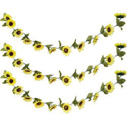 Chaks Zonnebloemen slinger - 3x - kunstbloem - geel - 220 cm - Kunstplanten