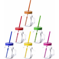 12x stuks Glazen Mason Jar drinkbekers met dop en rietje 500 ml - Drinkbekers