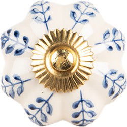 Clayre & Eef Deurknop Ø 4x3 cm Beige Blauw Keramiek