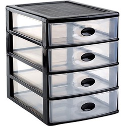 Ladeblok/bureau organizer met 4x lades zwart/transparant L35,5 x B27 x H35 cm - Ladeblok