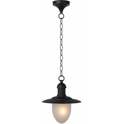 Buitenlamp hangend met glas, zwart, roest, E27