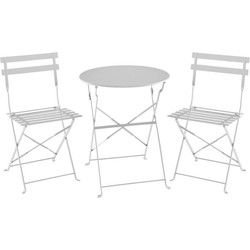Bistrot-set - Tuinset - Klaptafel + 2 stoelen - Structuur: staal - Kleur: grijs