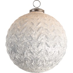 Clayre & Eef Kerstbal XL  Ø 15 cm Wit Grijs Glas Rond Kerstboomversiering