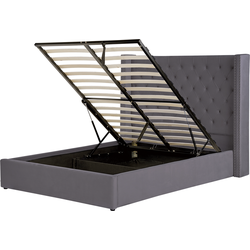 LUBBON  - Bed met opbergruimte - Grijs - 140 x 200 cm - Fluweel