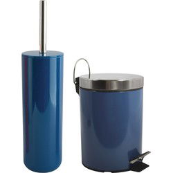 MSV Toiletborstel in houder 38 cm/pedaalemmer 3L set Moods - Metaal - blauw - Badkameraccessoireset