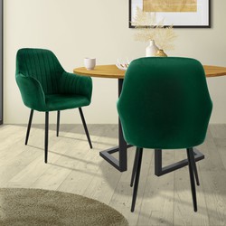 Eetkamerstoelen met rugleuning & armleuning set van 2 groen met fluwelen bekleding en metalen poten ML-Design