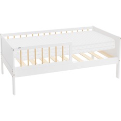 Kinderbed 70x140 cm met matras, lattenbodem en veiligheidskanten in wit/naturel ML design