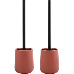MSV Toiletborstel in houder/wc - 2x - borstel Malmo - keramiek/rvs - terracotta - 39 x 10 cm - Toiletborstels