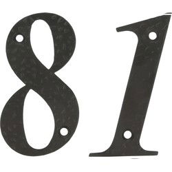 AMIG Huisnummer 81 - massief gesmeed staal - 10cm - incl. bijpassende schroeven - zwart - Huisnummers
