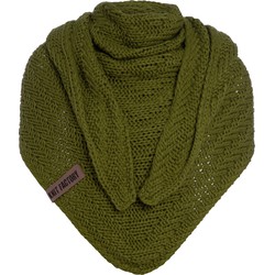 Knit Factory Sally Gebreide Omslagdoek - Driehoek Sjaal Dames - Mosgroen - 220x85 cm - Grof gebreid