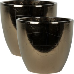 2x stuks plantenpot/bloempot in een strakke Scandinavische look goud Dia 24 cm en Hoogte 22 cm - Plantenpotten