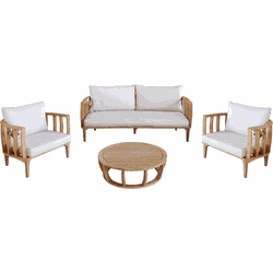 Maison Home Mataro Lounge Set 4Pcs (2X Chair  Bench 79X166X60 5Cm  Table 80X80X24 5Cm) (000314)  -  Wood Acacia Light Teak Look