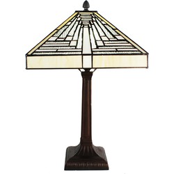 LumiLamp Tiffany Tafellamp  31x31x48 cm Wit Grijs Glas Kunststof Vierkant Tiffany Bureaulamp