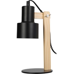 Home & Styling Tafellamp/bureaulampje Design Light - hout/metaal - zwart - H32 cm - Leeslamp - Bureaulampen