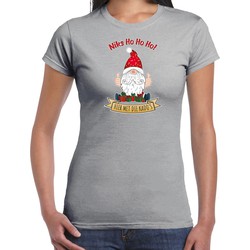 Bellatio Decorations fout kersttrui t-shirt dames - Kado Gnoom - grijs - Kerst kabouter XL - kerst t-shirts