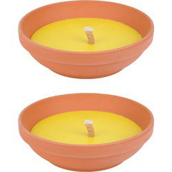 Citronella kaars in terracotta schaal - 2x - 23 cm - 15 branduren - citrusgeur - geurkaarsen