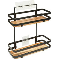 5Five Badkamer douche rekje - metaal/hout - zuignap - 25 x 15 x 30 cm - Douche- en badrekjes
