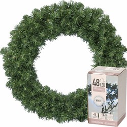 Kerstkrans groen 60 cm incl. verlichting helder wit 4m - Kerstkransen