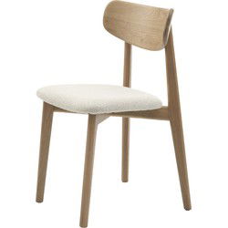 Eetkamerstoel Wit Bouclé - Naturel Eiken - 50x46x81cm - Elim - Set van 2
