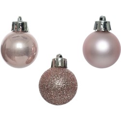 Decoris Mini kerstballen - 14x st - lichtroze - D3 cm - kunststof - Kerstbal