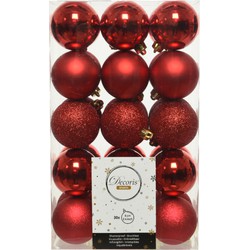 30x Kunststof kerstballen mix kerst rood 6 cm kerstboom versiering/decoratie - Kerstbal