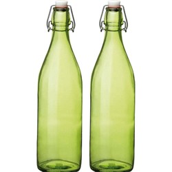 Bormioli rocco waterfles beugeldop - 2x - groen transparant - 1000 ml - Waterflessen