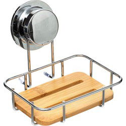 5five Zeephouder - bamboe hout - met zuignap - 14 x 14 x 12 cm - Douche- en badrekjes
