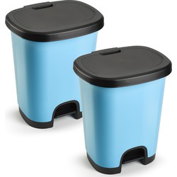 2x Stuks afvalemmer/vuilnisemmer/pedaalemmer 18 liter in het lichtblauw/zwart met deksel en pedaal - Pedaalemmers