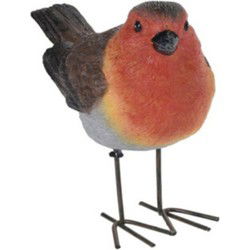 Decoratie Tuinbeeld vogeltje - roodborstje - metaal - 10 cm - Tuinbeelden