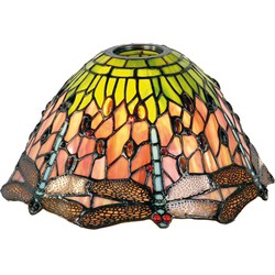 LumiLamp Lampenkap Tiffany  Ø 25x15 cm Groen Rood Glas Libelle Glazen Lampenkap