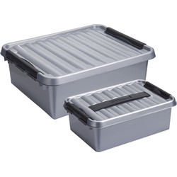 Opberg boxen set 2x stuks 12 en 25 liter kunststof grijs met deksel - Opbergbox