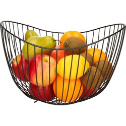 Metalen fruitmand/fruitschaal zwart rond 26 x 17 x 24 cm - Fruitschalen