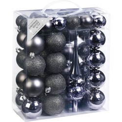 47x Kunststof kerstballen pakket met piek donkergrijs tinten - Kerstbal